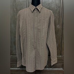 Stamp 10 Men's Classic Fit Brown Long Sleeve Cotton Textured Shirt - XL